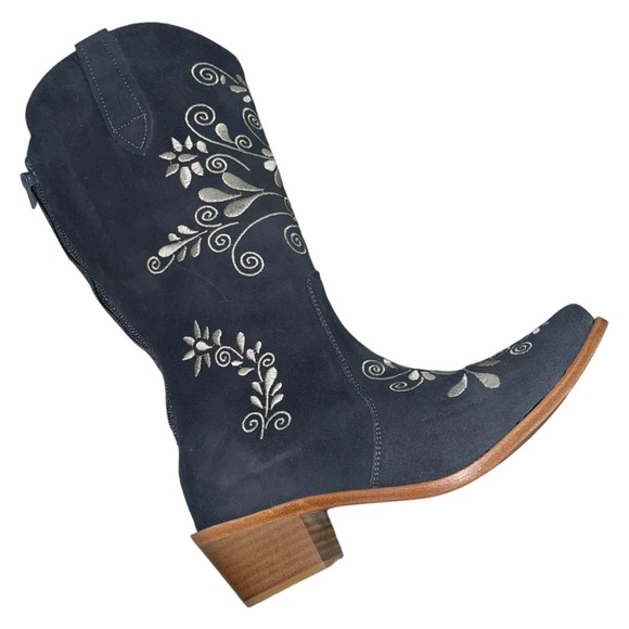 Agave Sky Jasmine Cowgirl Blue Grey w/Cream Stitch Mid-Calf Suede Boot Size 8.5 - Picture 5 of 16